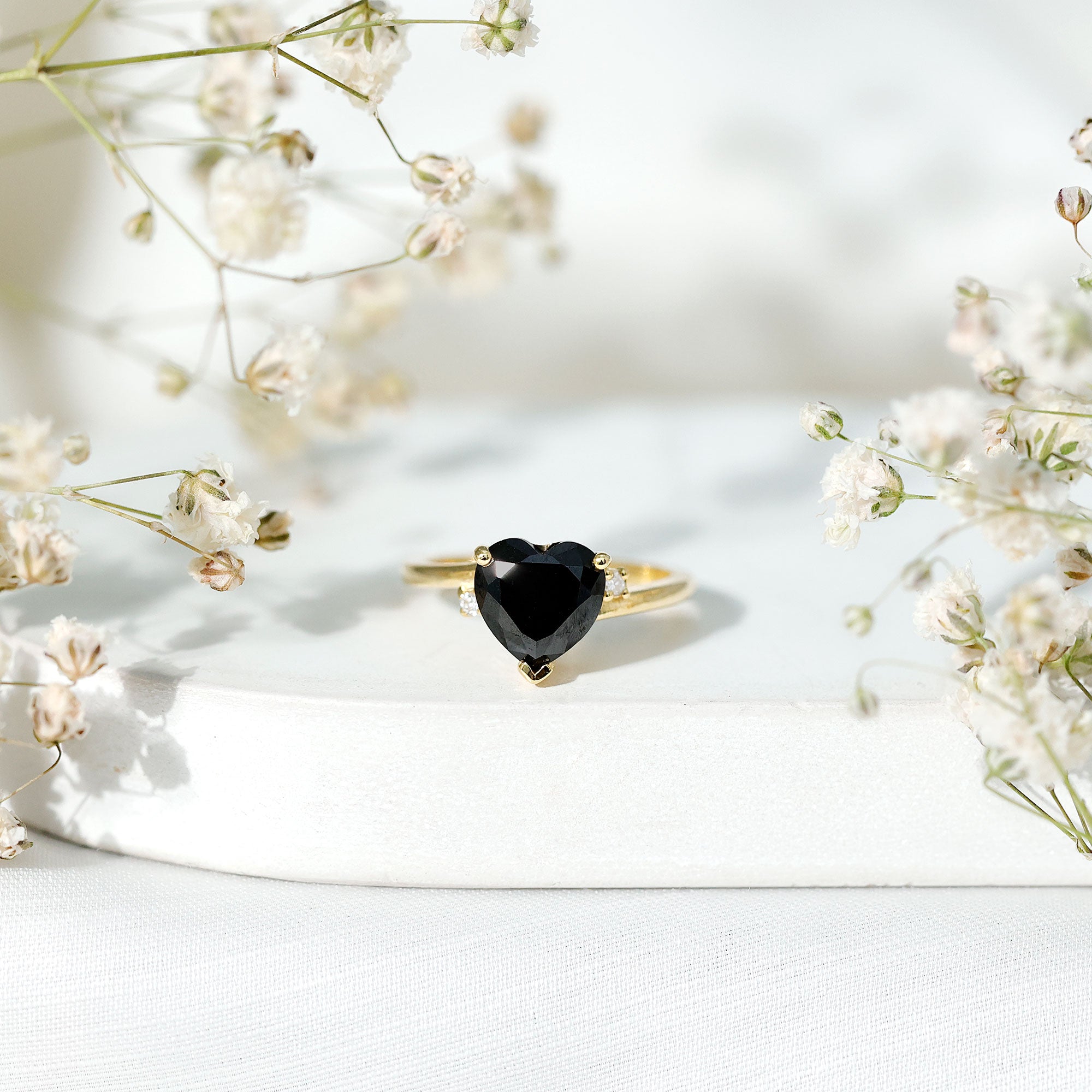 2 Carat Heart Shape Black Spinel Solitaire Engagement Ring