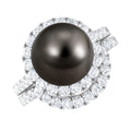 7.5 Carat Tahitian Pearl and Diamond Halo Wedding Ring Set