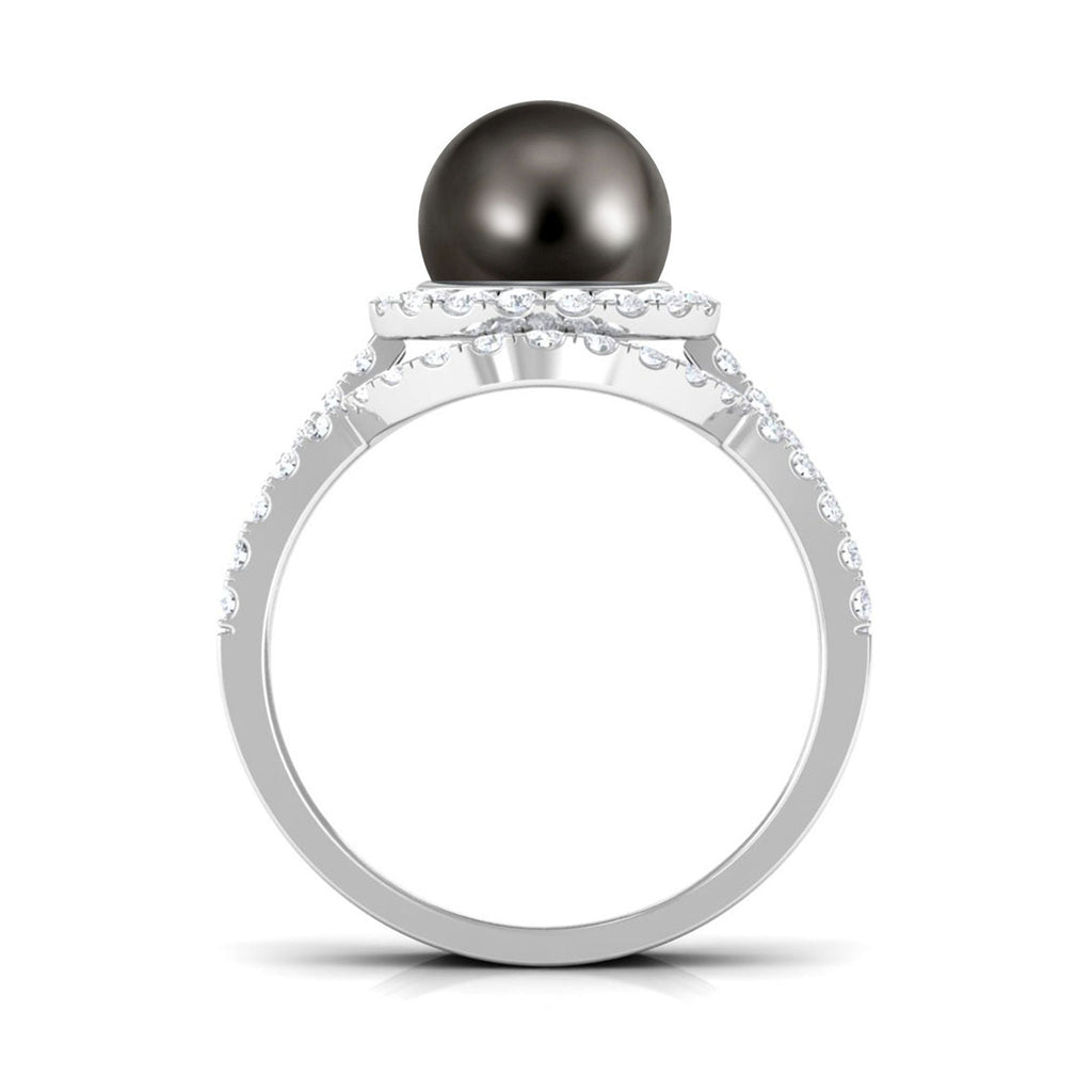 7.5 Carat Tahitian Pearl and Diamond Halo Wedding Ring Set
