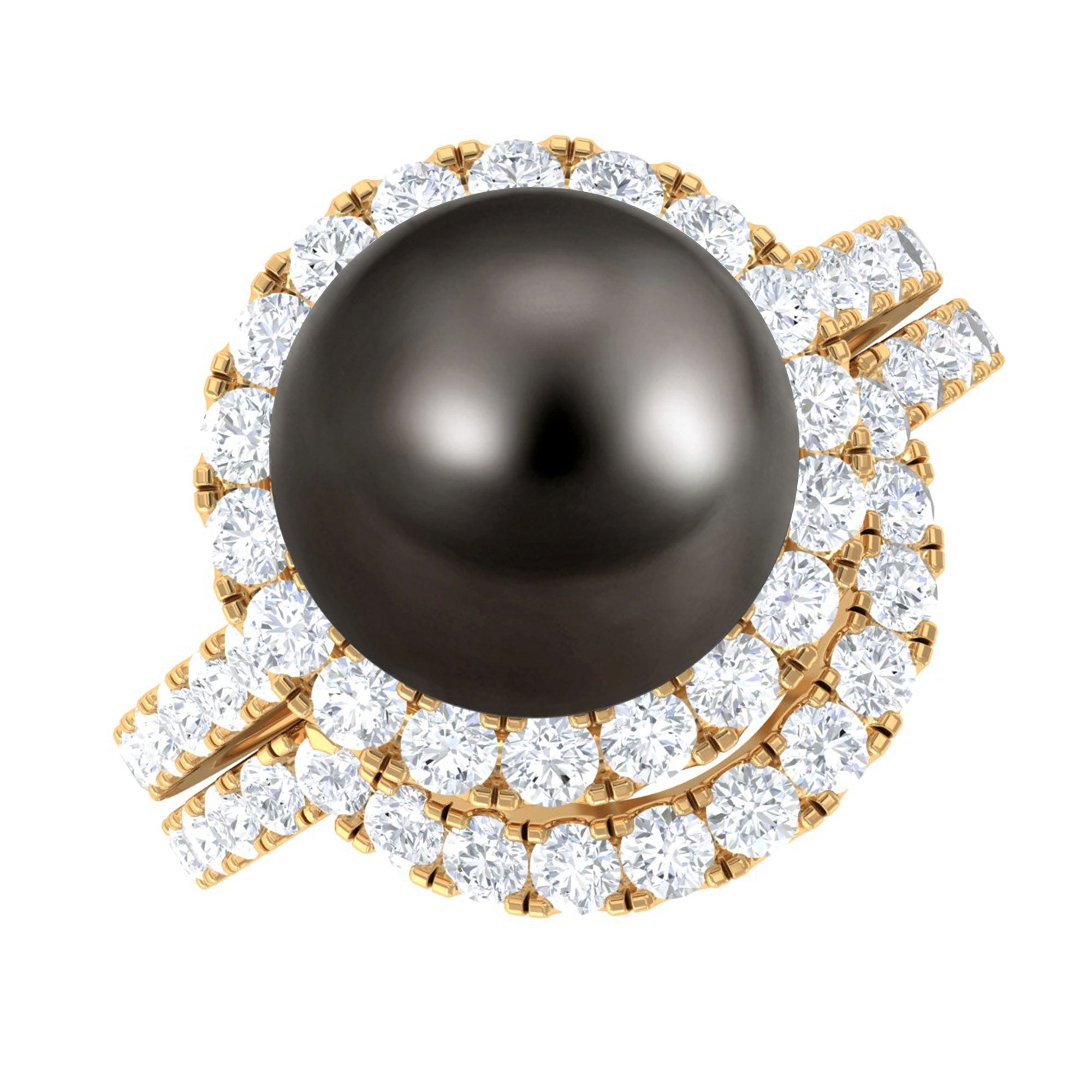 7.5 Carat Tahitian Pearl and Diamond Halo Wedding Ring Set