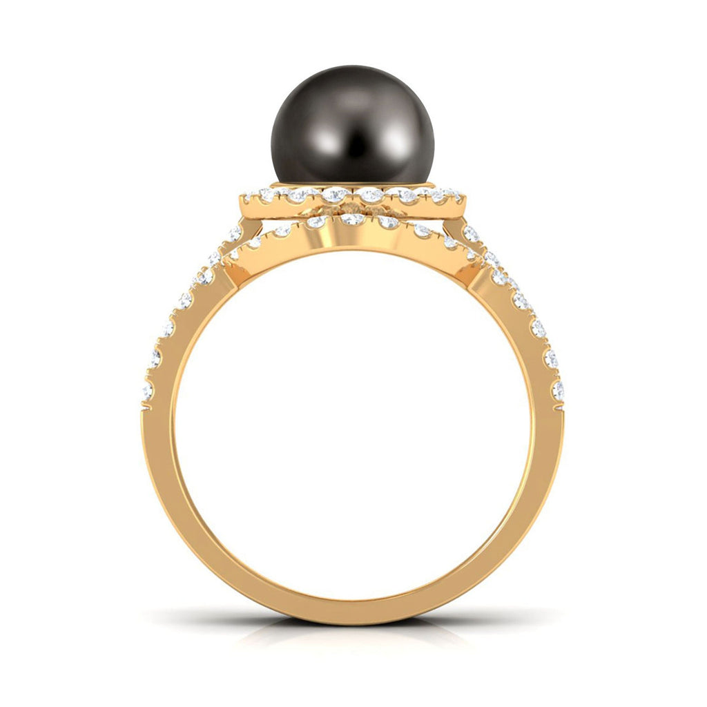 7.5 Carat Tahitian Pearl and Diamond Halo Wedding Ring Set
