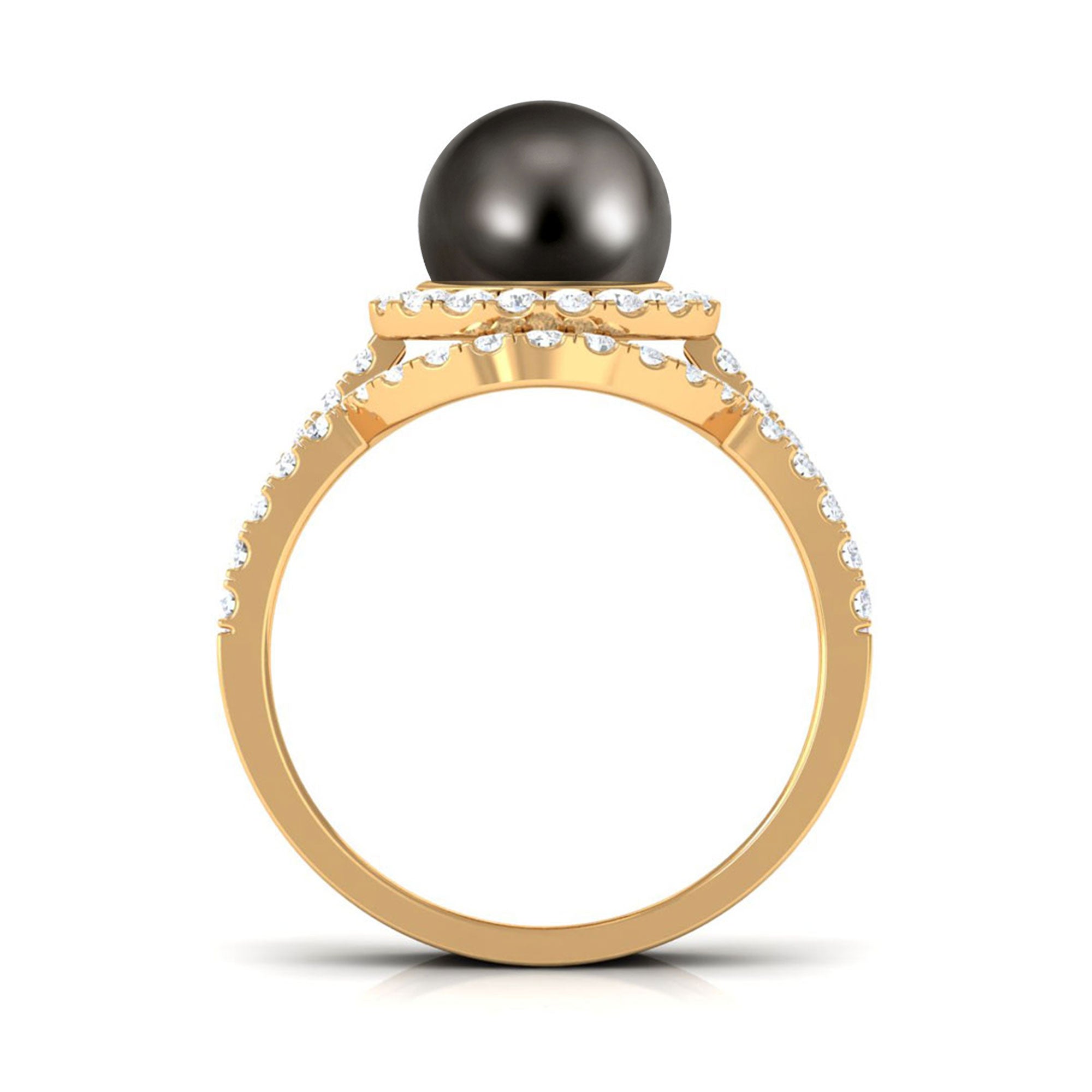 7.5 Carat Tahitian Pearl and Diamond Halo Wedding Ring Set