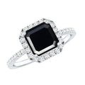 Certified Asscher Cut Black Onyx and Diamond Engagement Ring