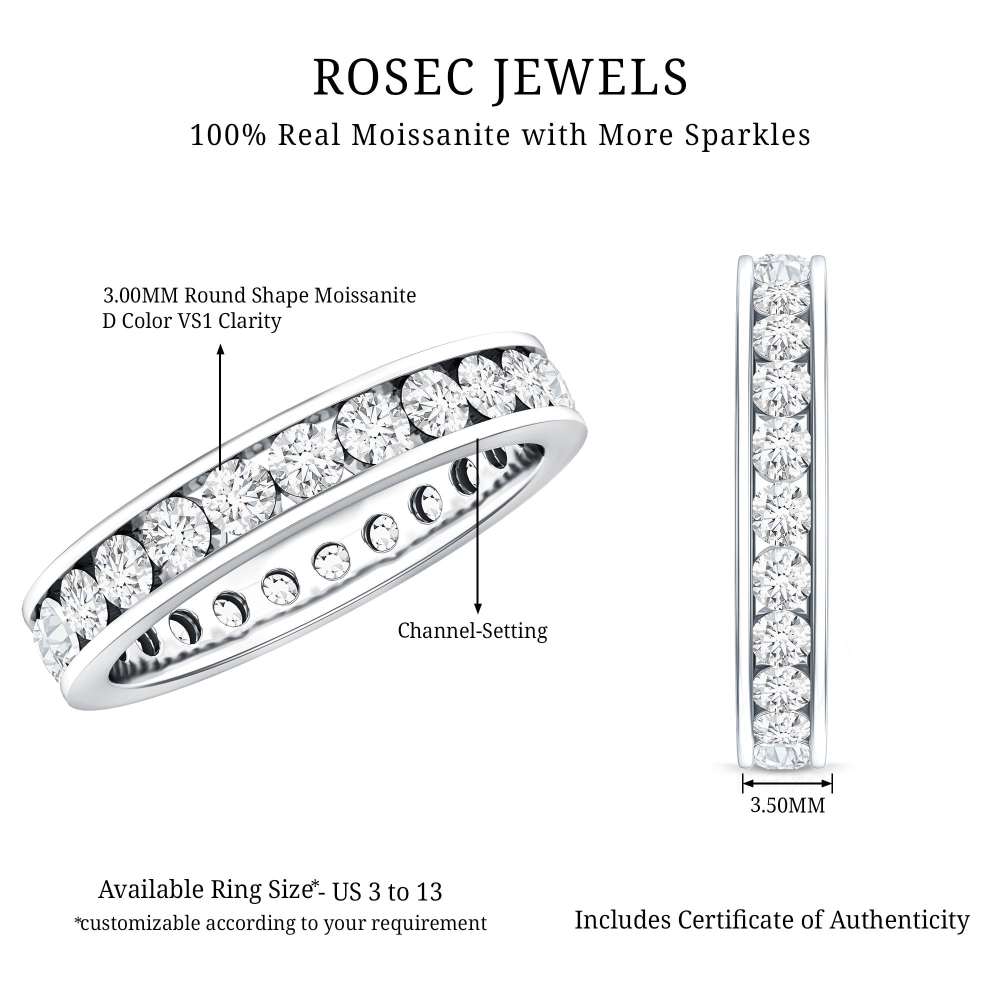Channel Set Round Moissanite Full Eternity Band Ring
