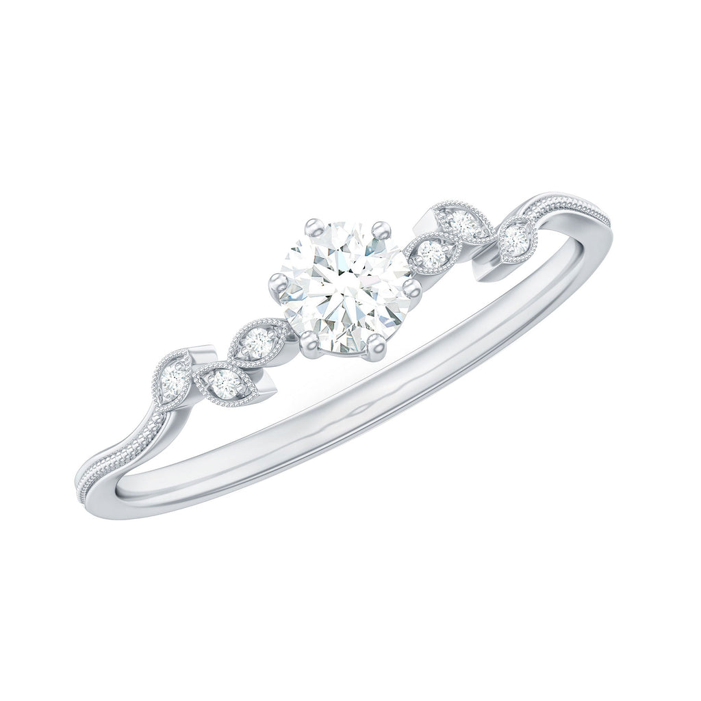 Minimalist Moissanite Leaf Promise Ring with Beaded Detail