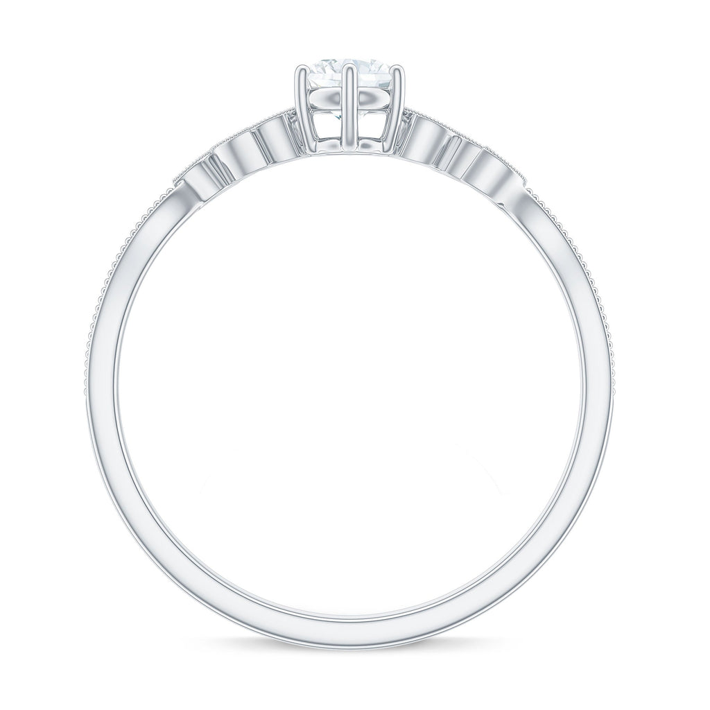 Minimalist Moissanite Leaf Promise Ring with Beaded Detail
