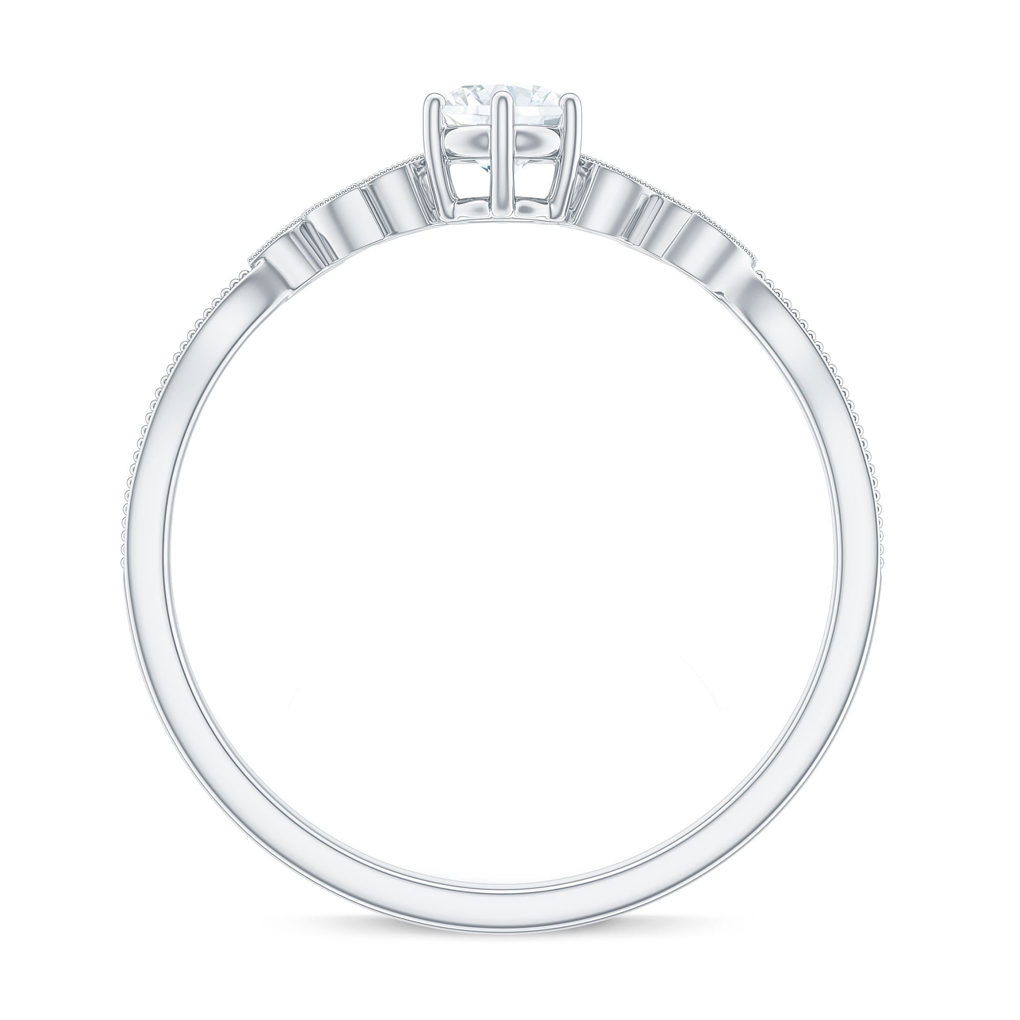 Minimalist Moissanite Leaf Promise Ring with Beaded Detail