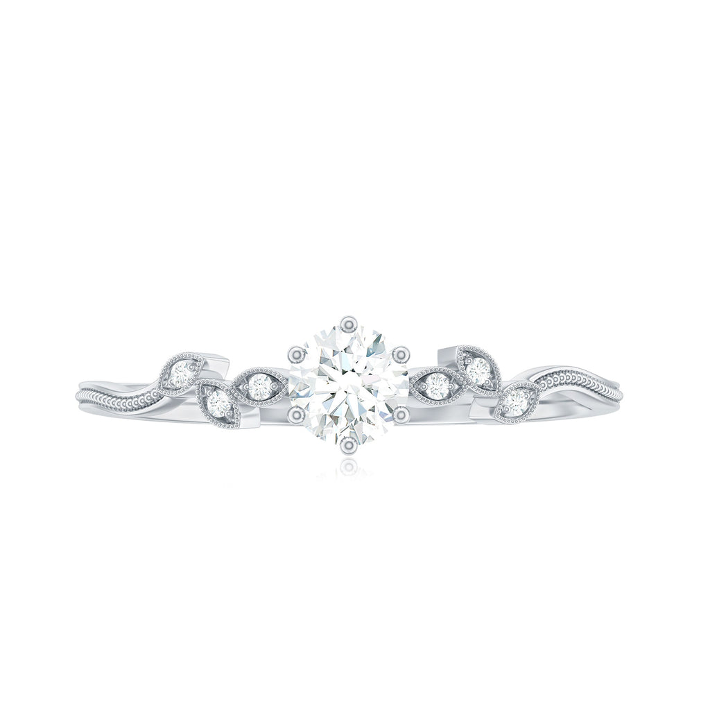 Minimalist Moissanite Leaf Promise Ring with Beaded Detail