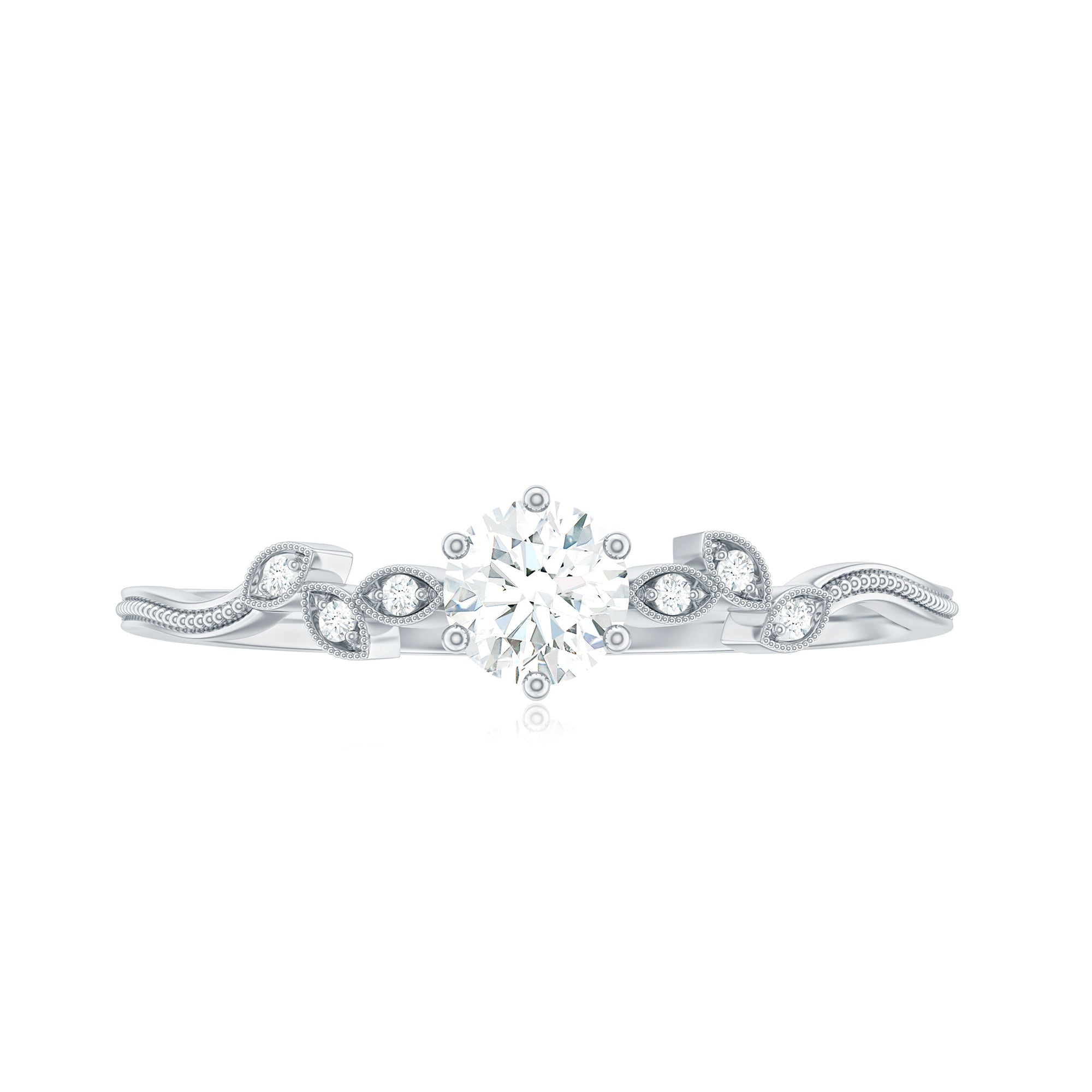 Minimalist Moissanite Leaf Promise Ring with Beaded Detail