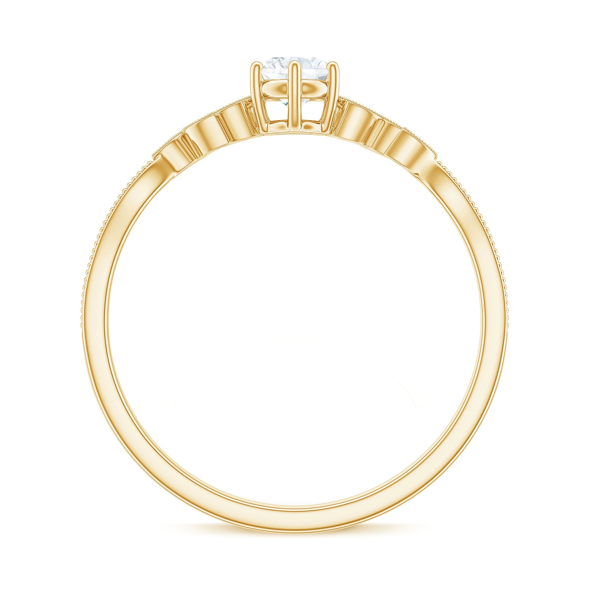 Minimalist Moissanite Leaf Promise Ring with Beaded Detail