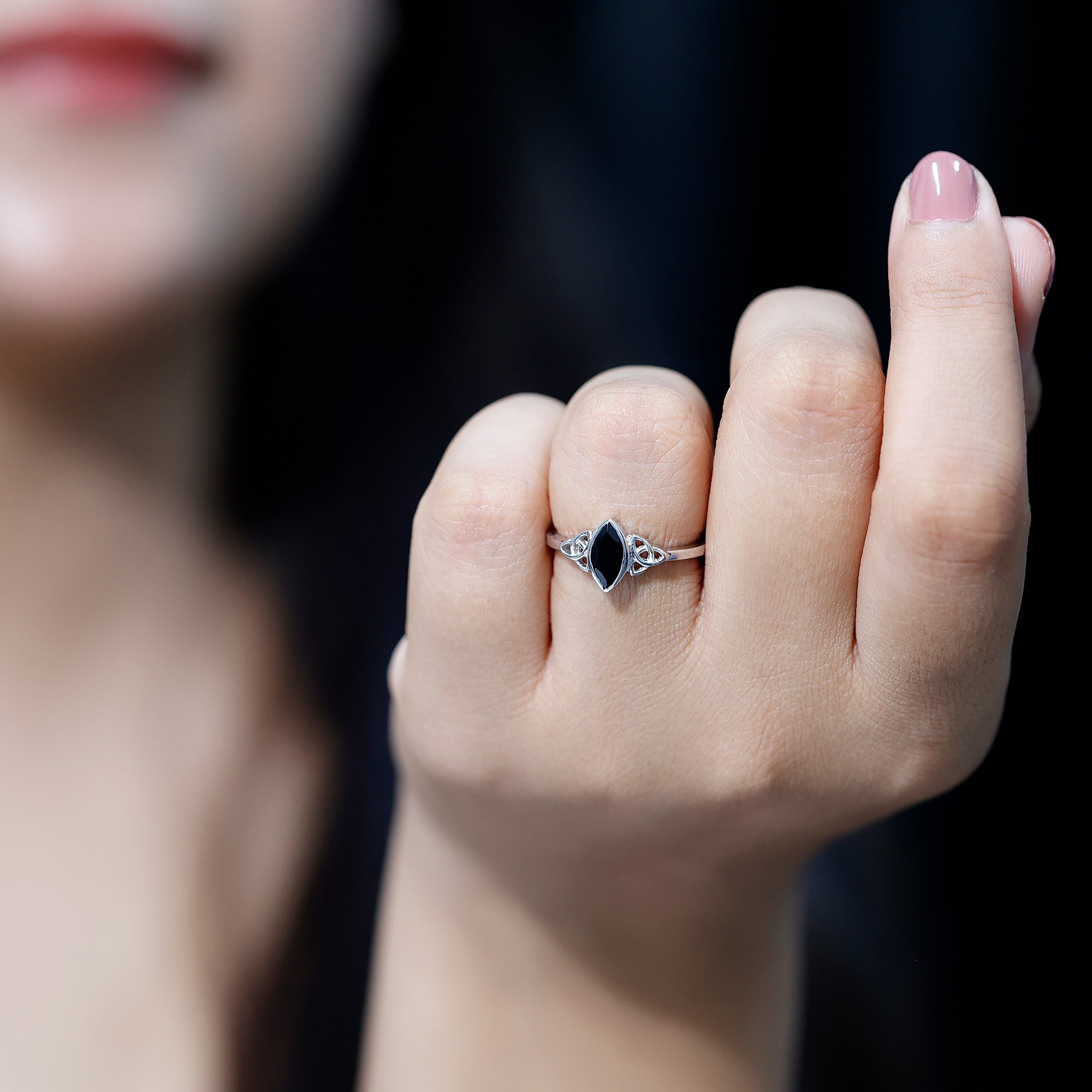 Marquise Shape Black Spinel Solitaire Promise Ring