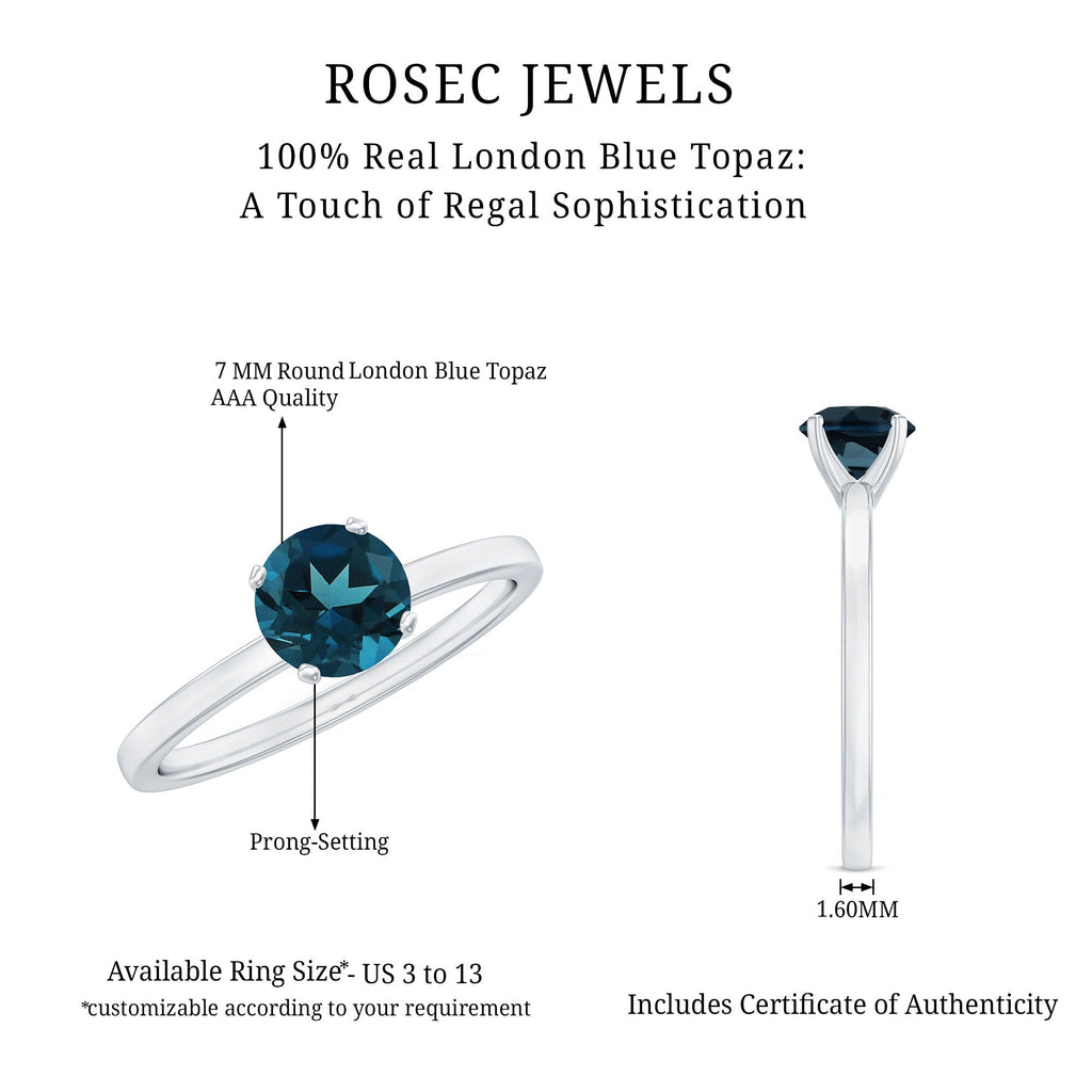 1.3 Carat Round London Blue Topaz Solitaire Ring With Certificate