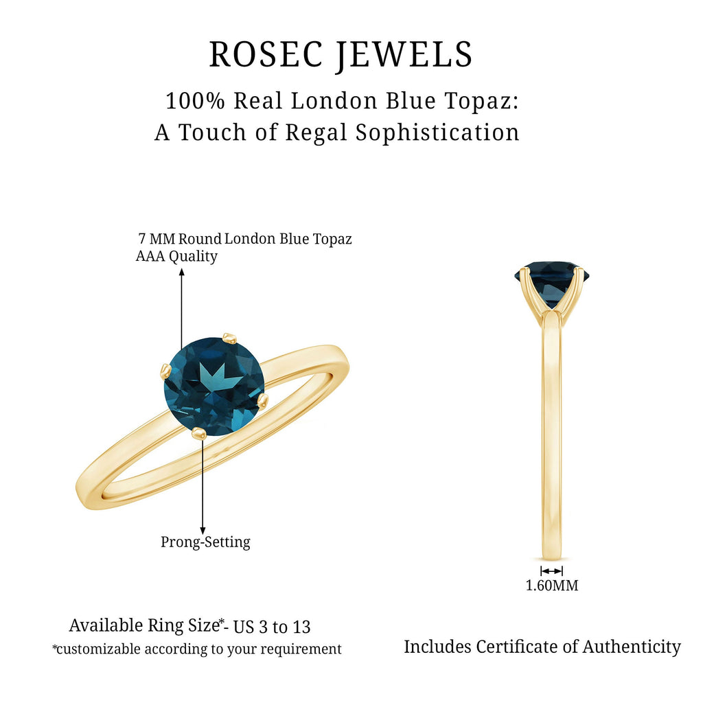 1.3 Carat Round London Blue Topaz Solitaire Ring With Certificate