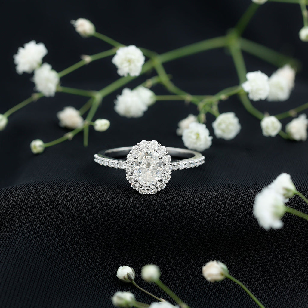 Certified 1.2 Carat Moissanite Oval Halo Engagement Ring for Women