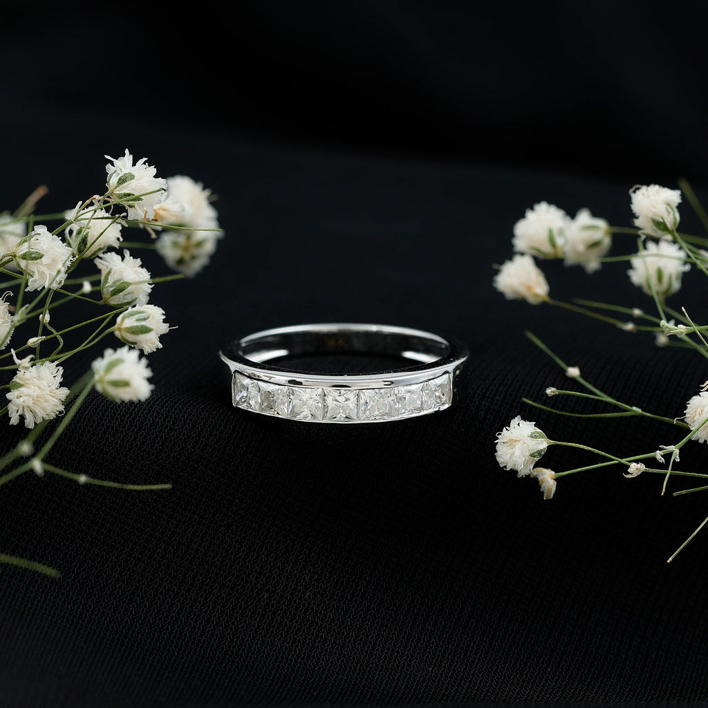 Princess Cut Moissanite Half Eternity Band in Channel Setting