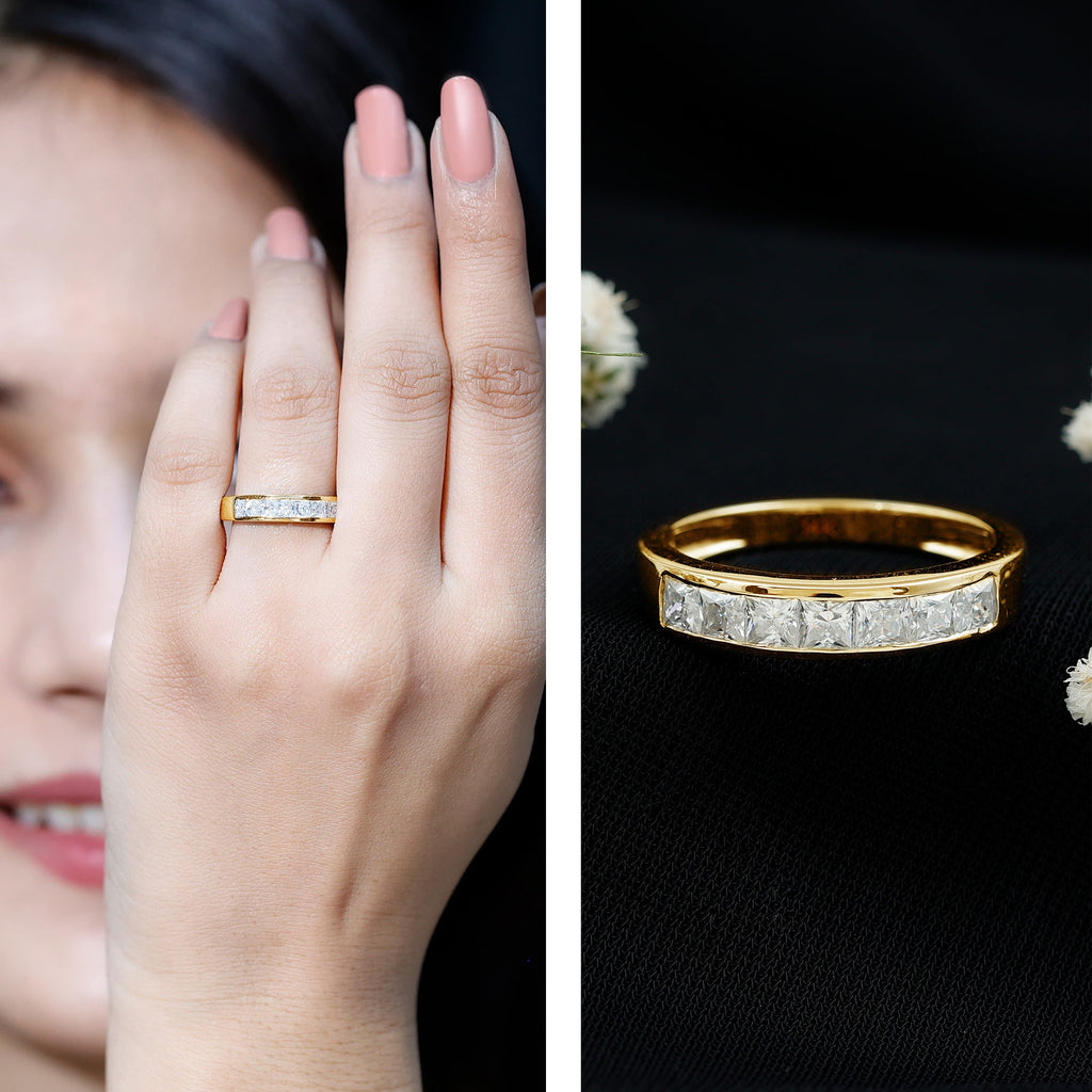 Princess Cut Moissanite Half Eternity Band in Channel Setting