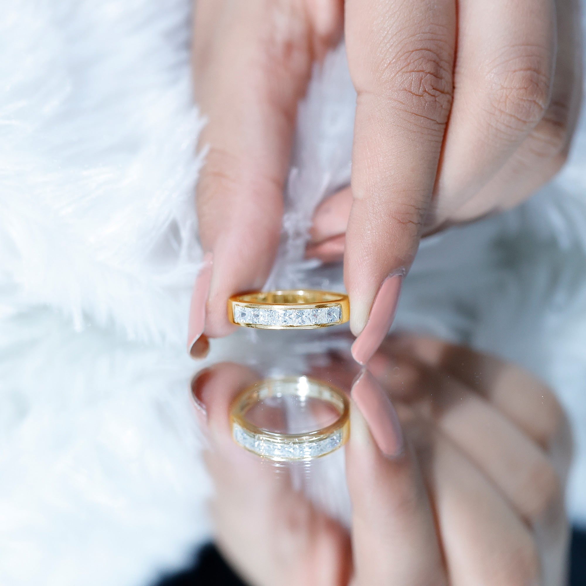 Princess Cut Moissanite Half Eternity Band in Channel Setting