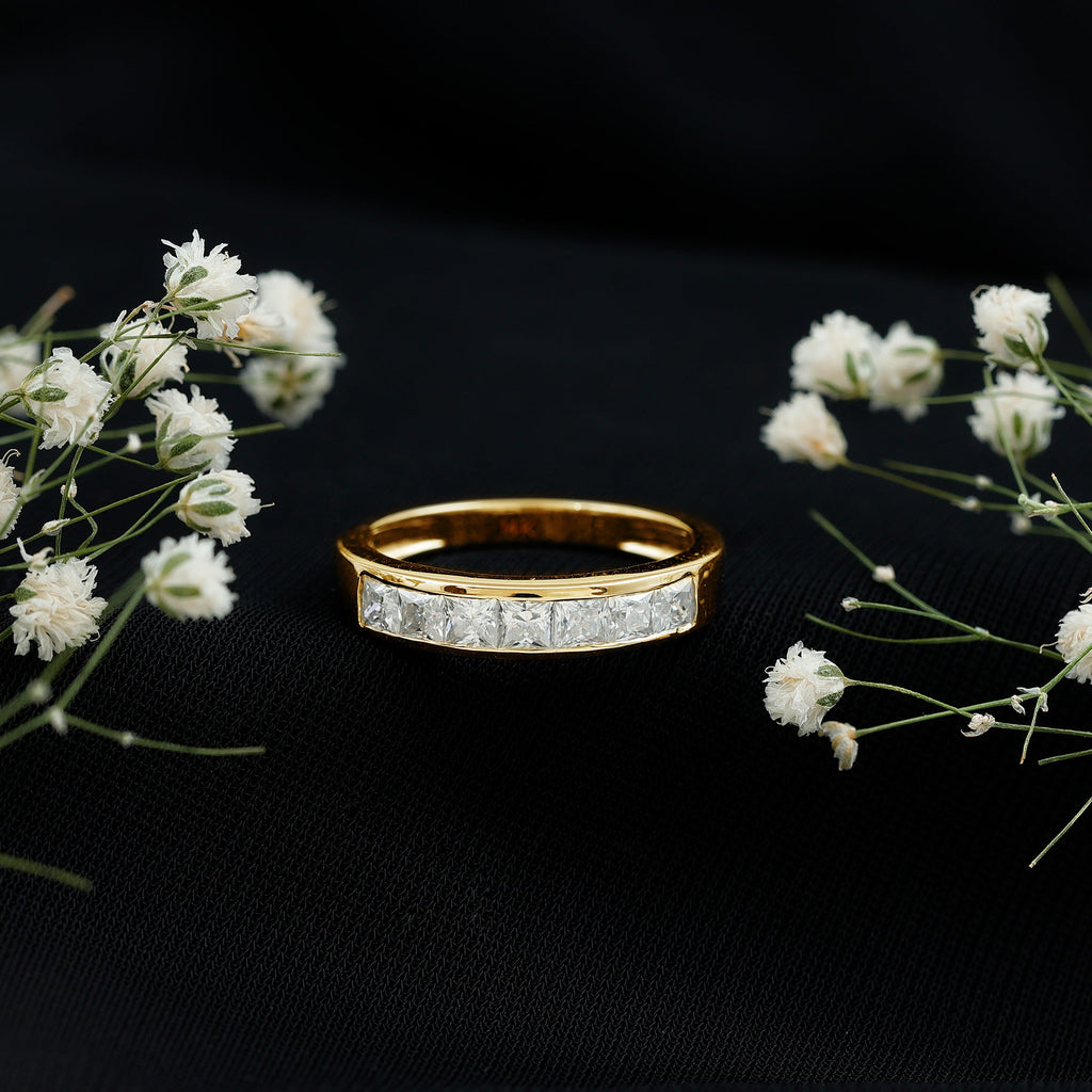 Princess Cut Moissanite Half Eternity Band in Channel Setting