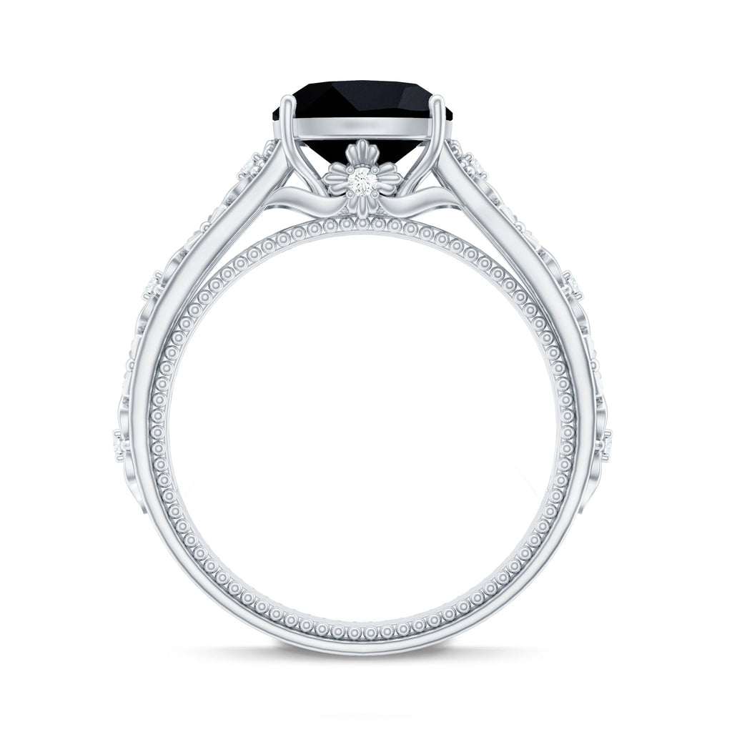 Cushion Cut 2.8 Carat Lab Grown Black Diamond Vintage Engagement Ring with White Diamond