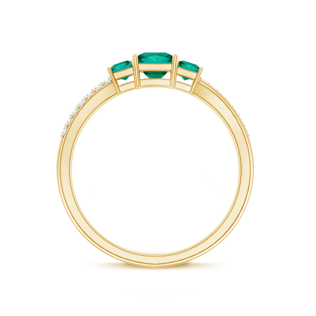 Certified Princess Cut Lab Grown Emerald 3 Stone Promise Ring with Diamond