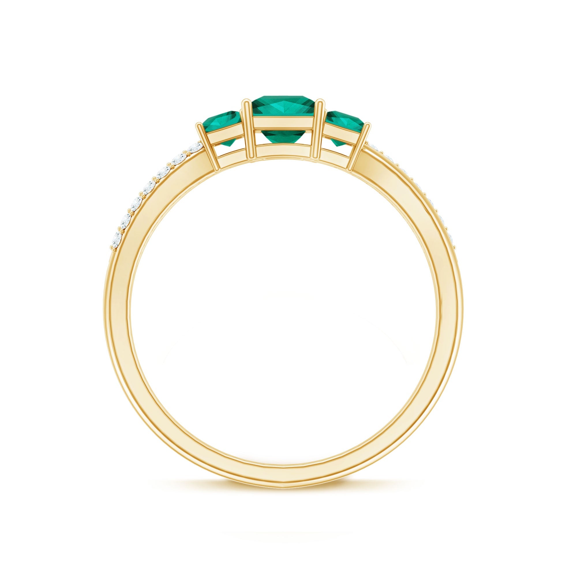 Certified Princess Cut Lab Grown Emerald 3 Stone Promise Ring with Diamond