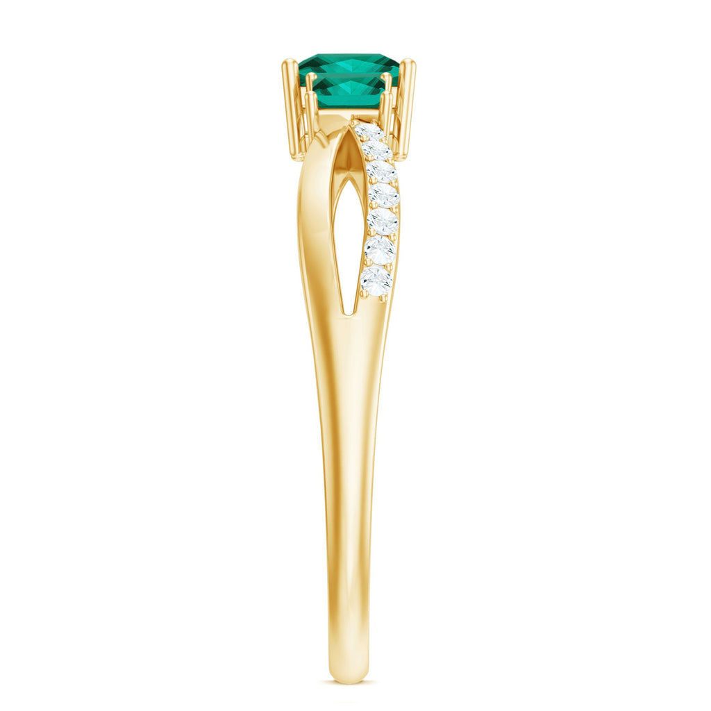 Certified Princess Cut Lab Grown Emerald 3 Stone Promise Ring with Diamond