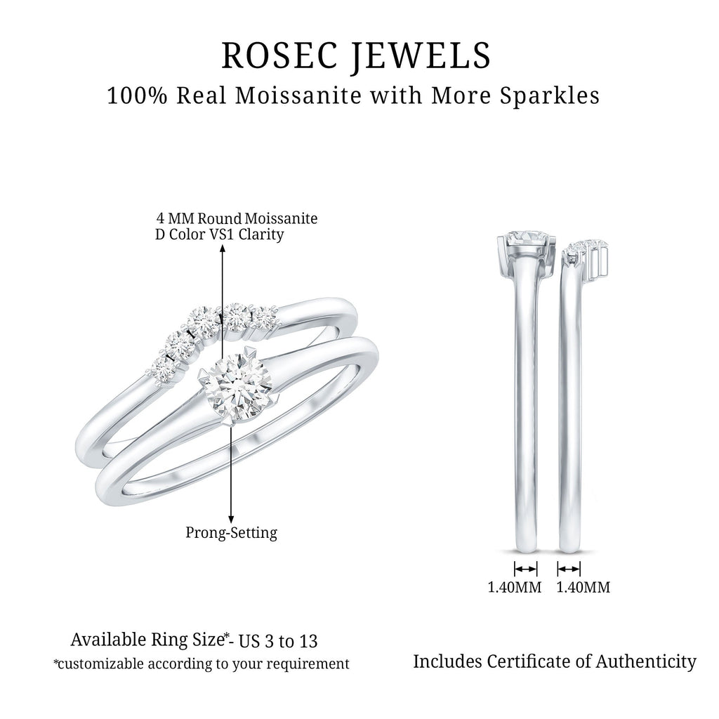 Round Cut Moissanite Engagement Ring with Wedding Band