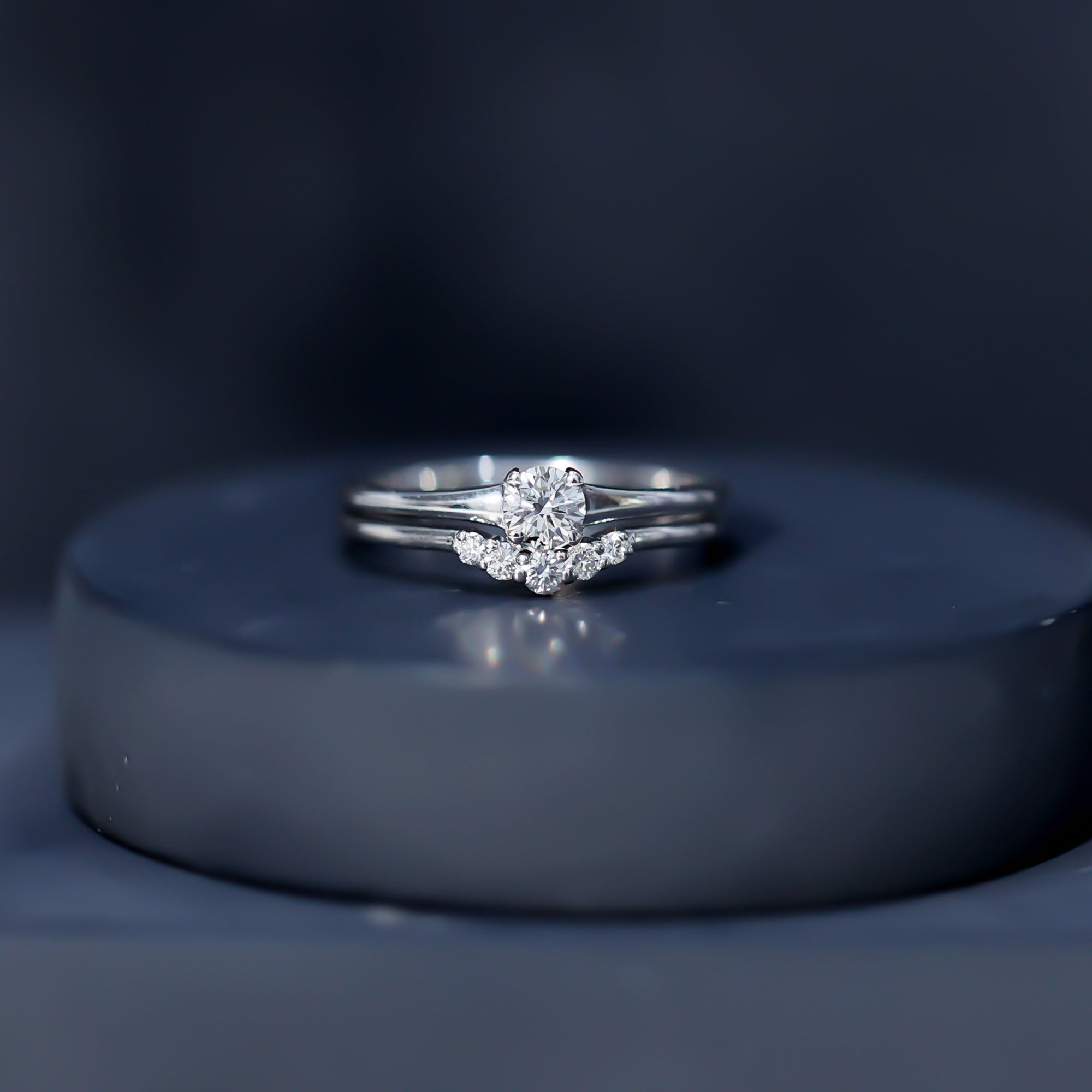 Round Cut Moissanite Engagement Ring with Wedding Band