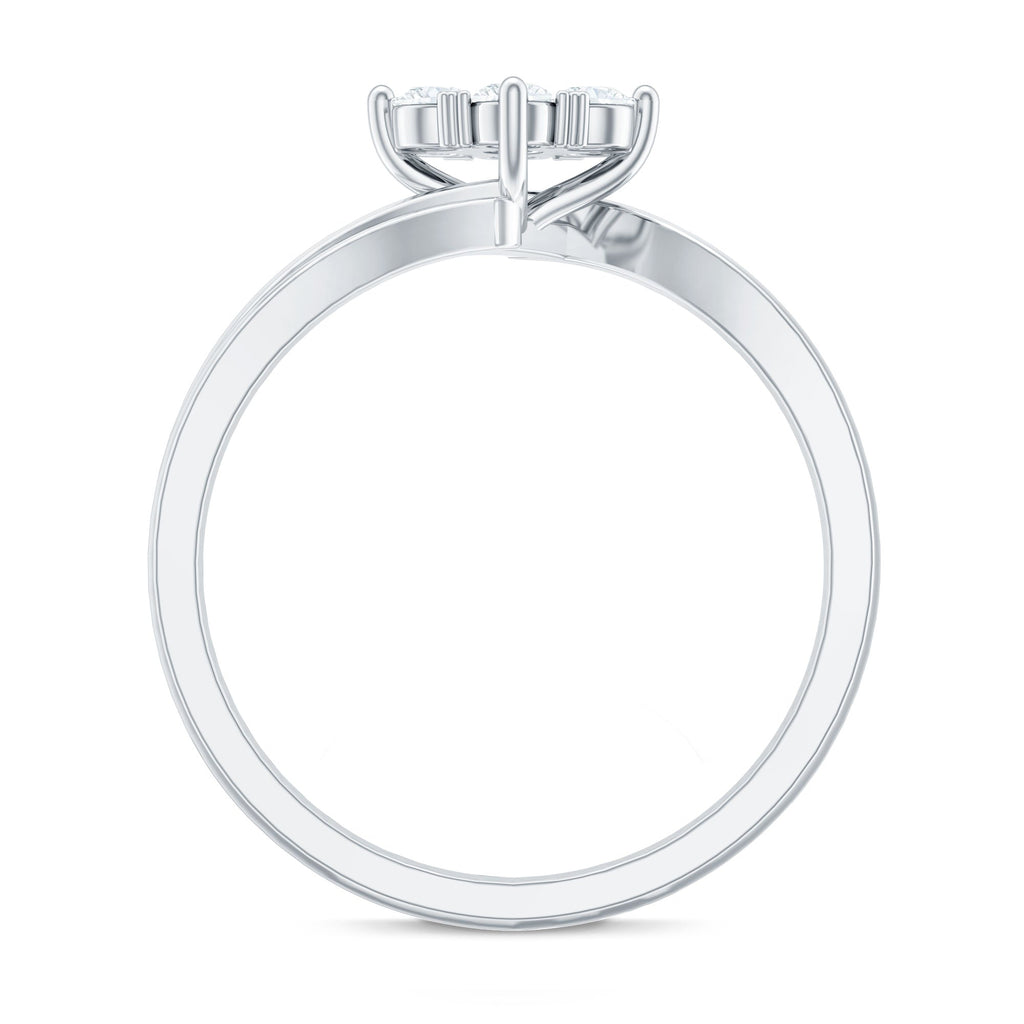 Round Moissanite Flower Proposal Ring in Bypass Shank