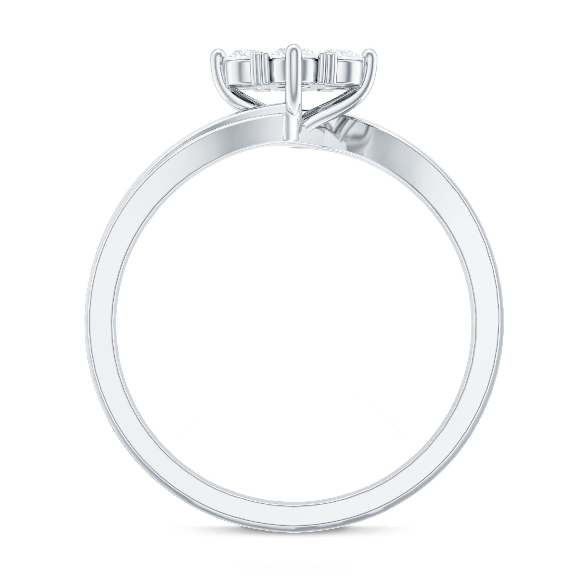 Round Moissanite Flower Proposal Ring in Bypass Shank