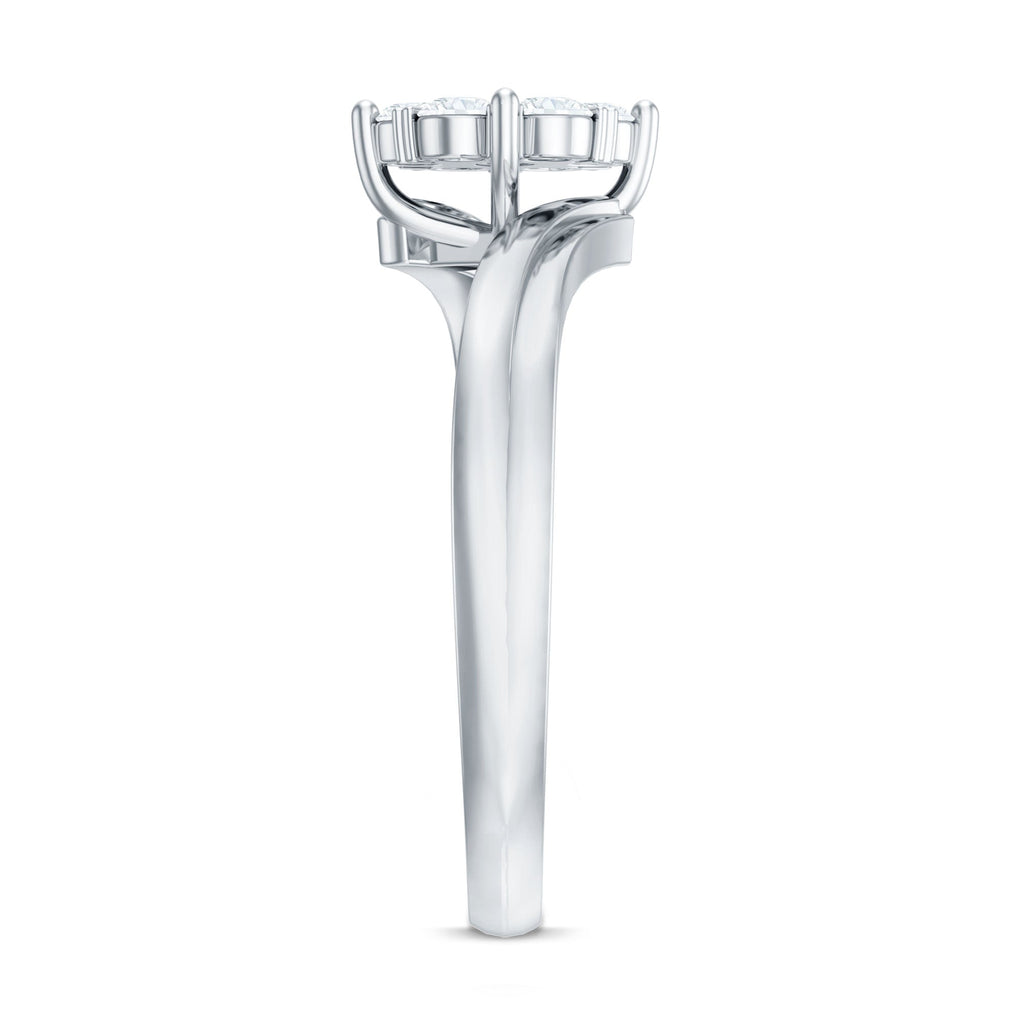 Round Moissanite Flower Proposal Ring in Bypass Shank
