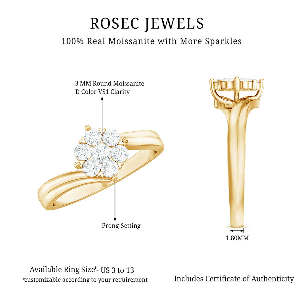 Round Moissanite Flower Proposal Ring in Bypass Shank