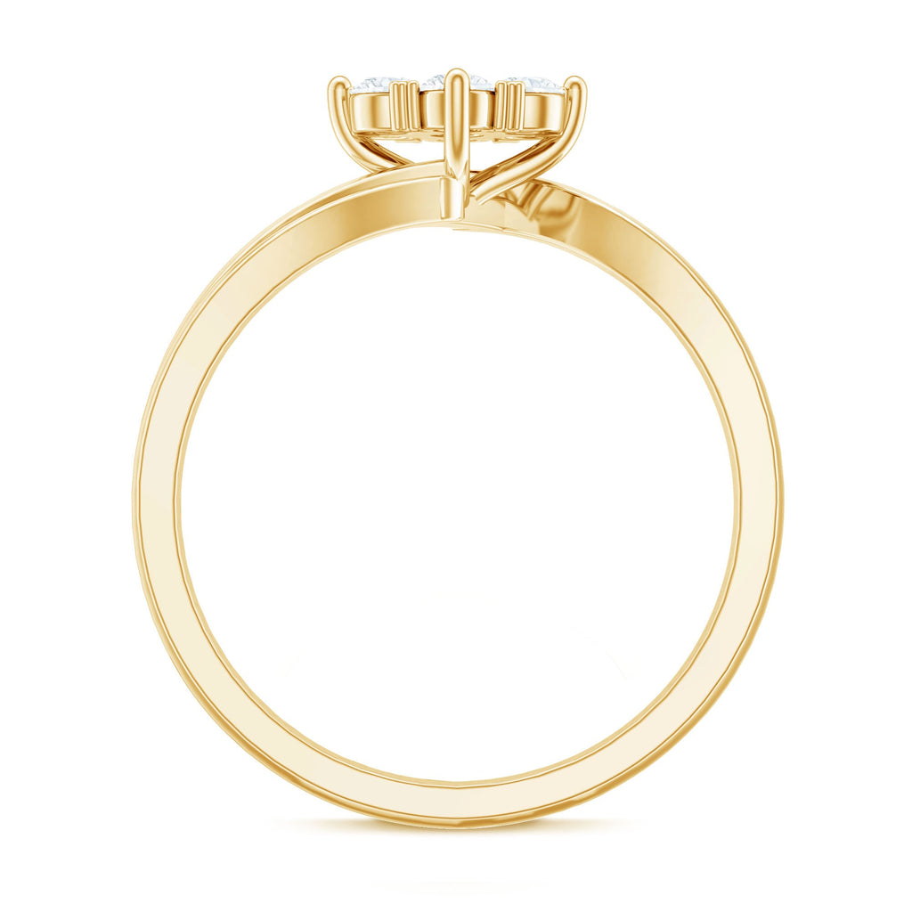 Round Moissanite Flower Proposal Ring in Bypass Shank