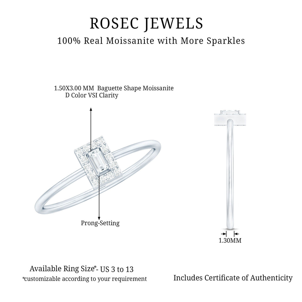 Dainty Baguette Cut Moissanite Promise Ring with Halo