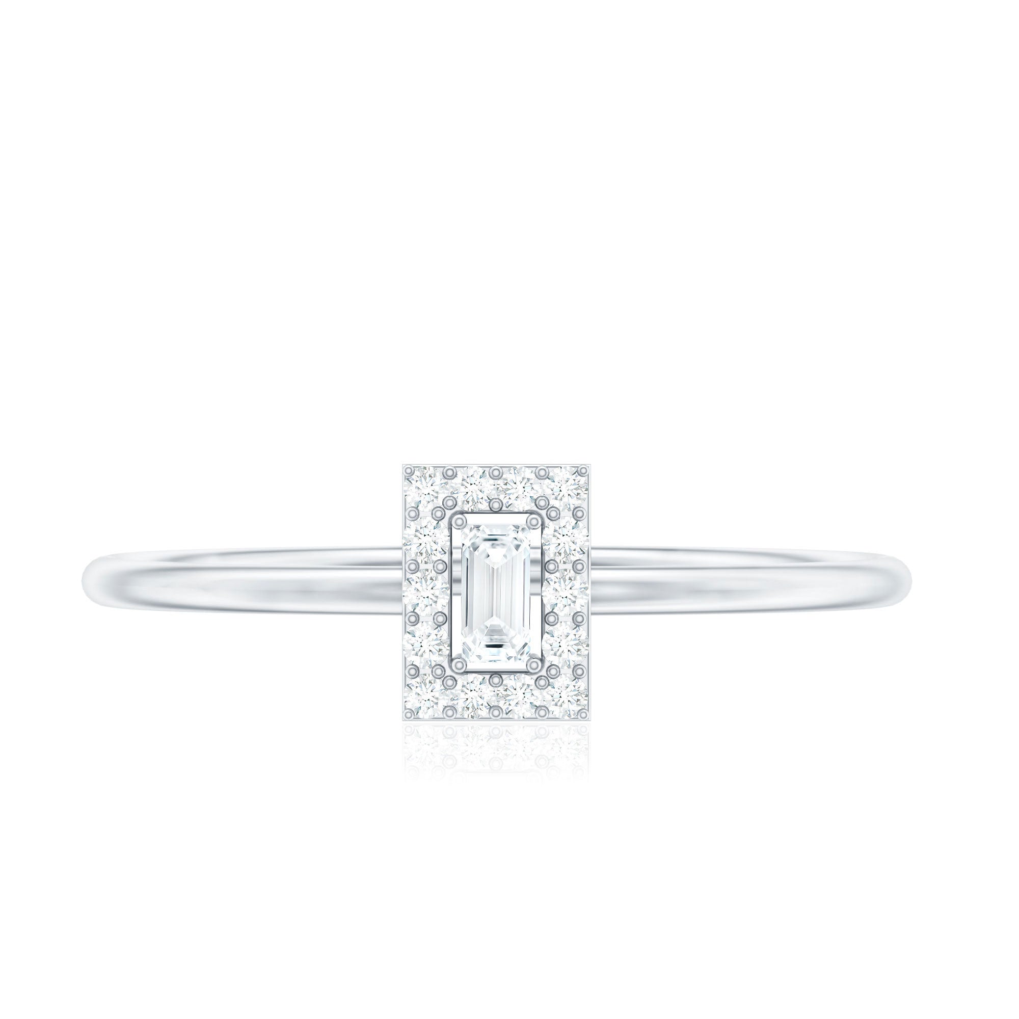 Dainty Baguette Cut Moissanite Promise Ring with Halo