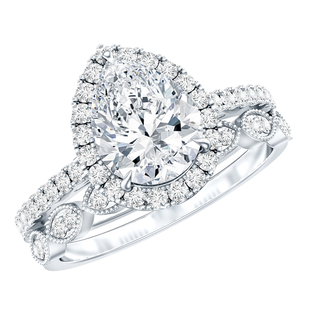 Certified Moissanite Teardrop Engagement Ring Set