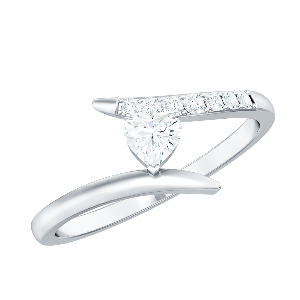 Certified Moissanite Heart Promise Ring in Bypass Shank