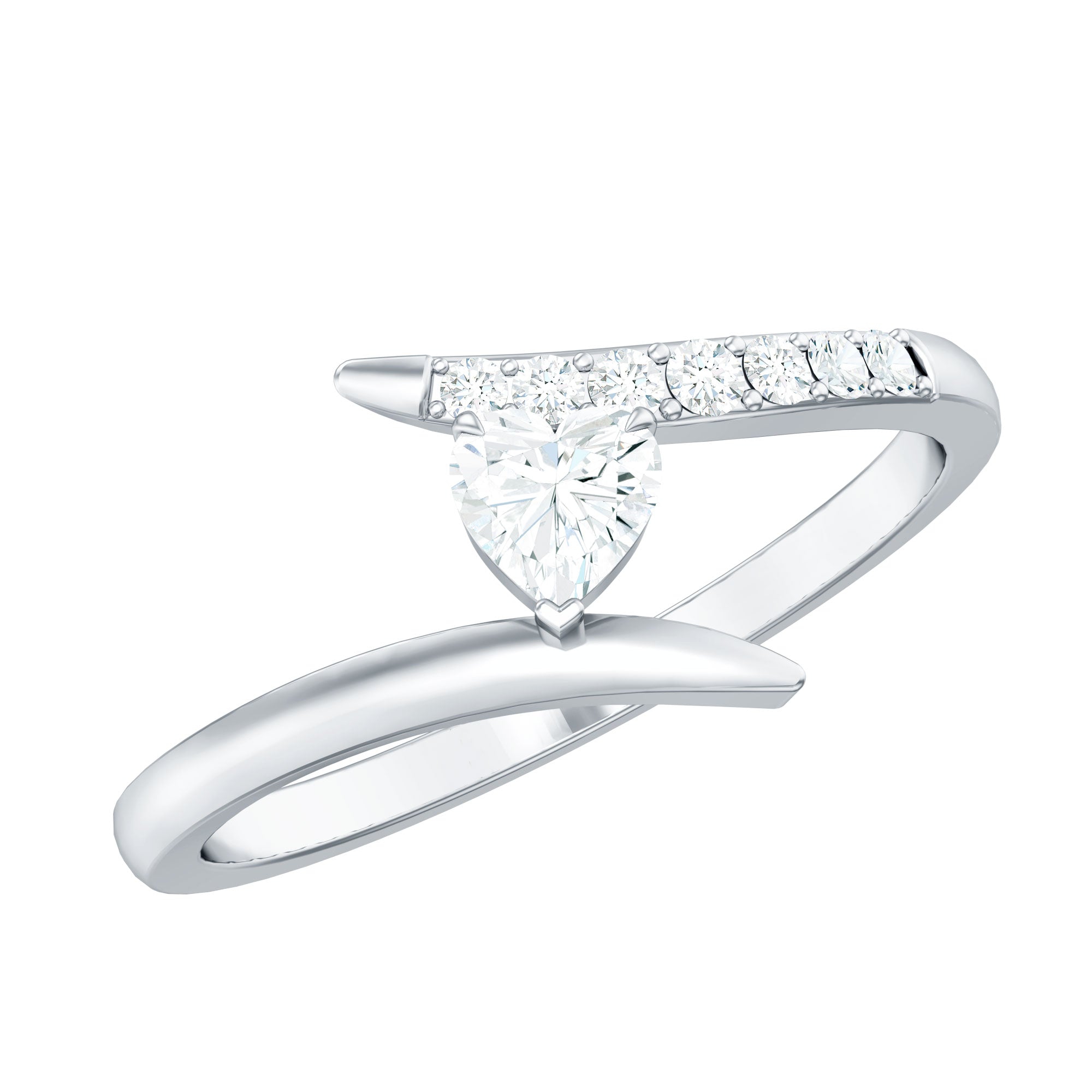Certified Moissanite Heart Promise Ring in Bypass Shank