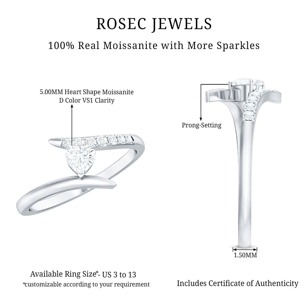 Certified Moissanite Heart Promise Ring in Bypass Shank