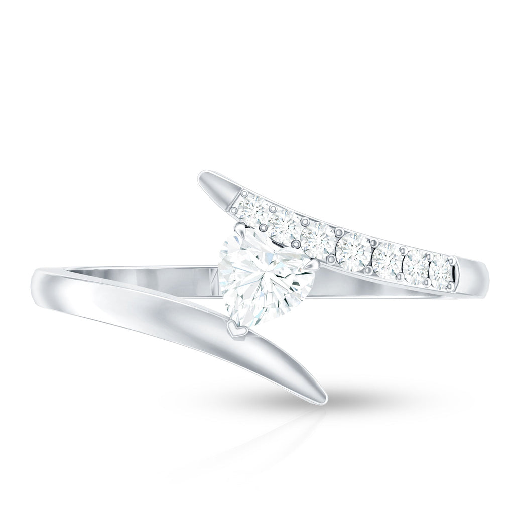 Certified Moissanite Heart Promise Ring in Bypass Shank
