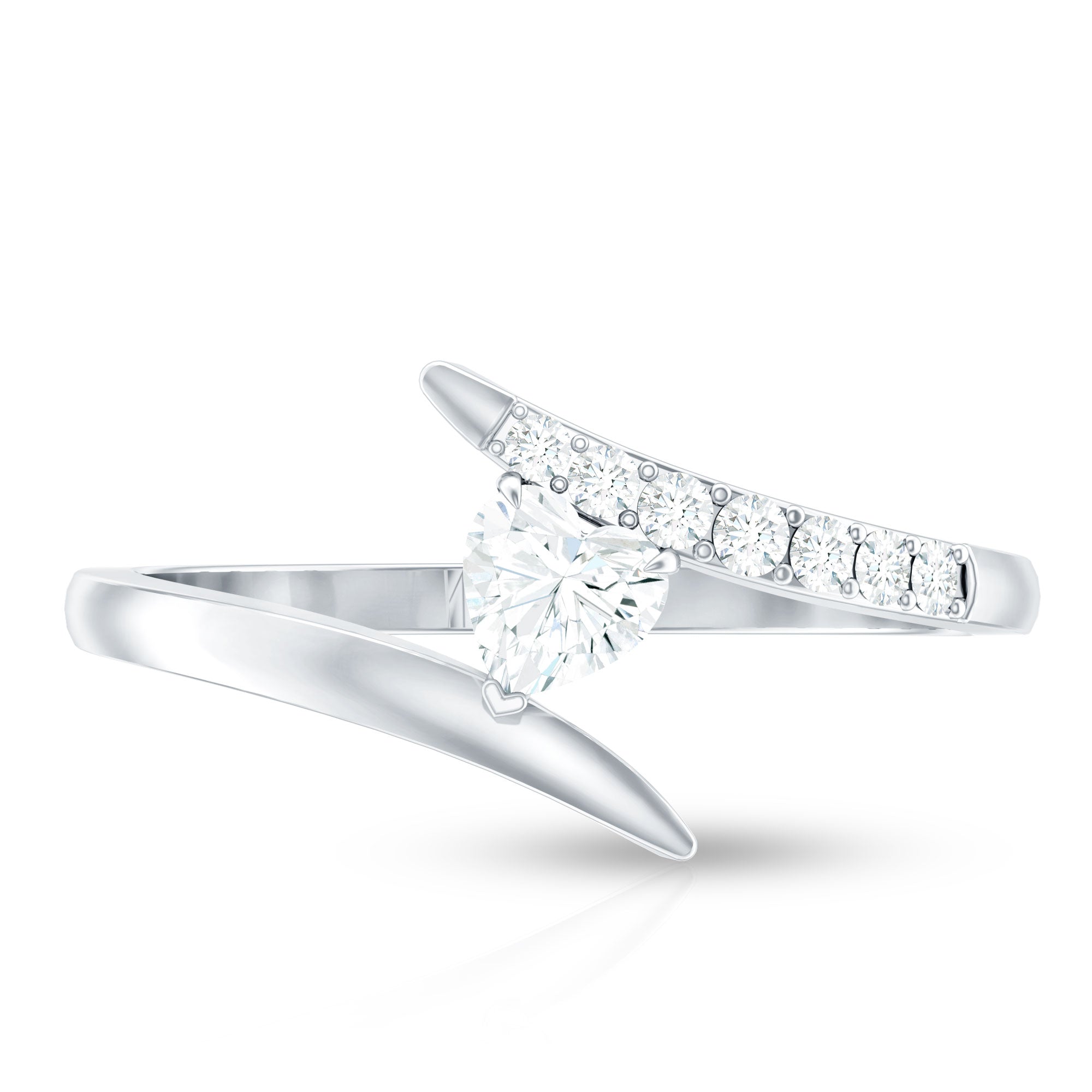Certified Moissanite Heart Promise Ring in Bypass Shank