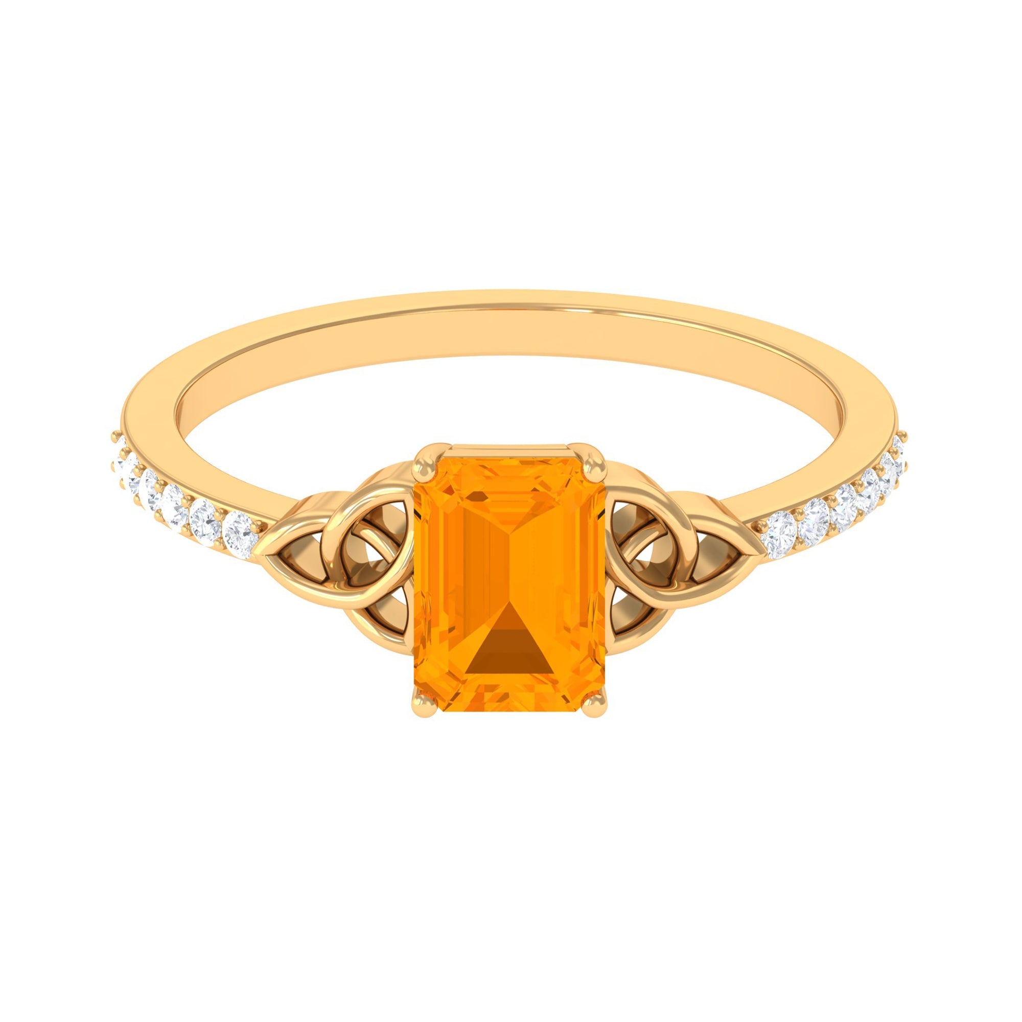 Emerald Cut Solitaire Fire Opal Celtic Knot Engagement Ring with Diamond