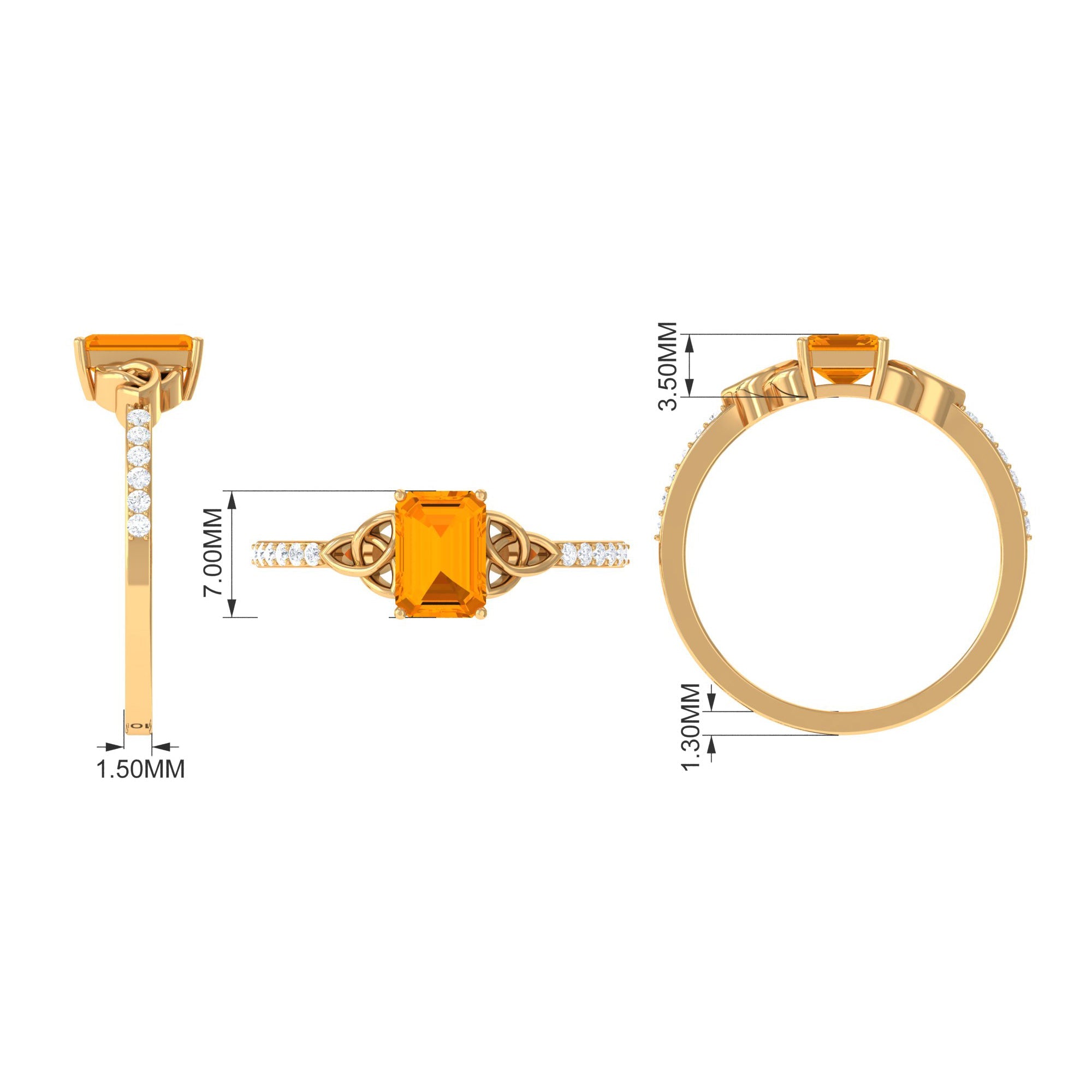 Emerald Cut Solitaire Fire Opal Celtic Knot Engagement Ring with Diamond