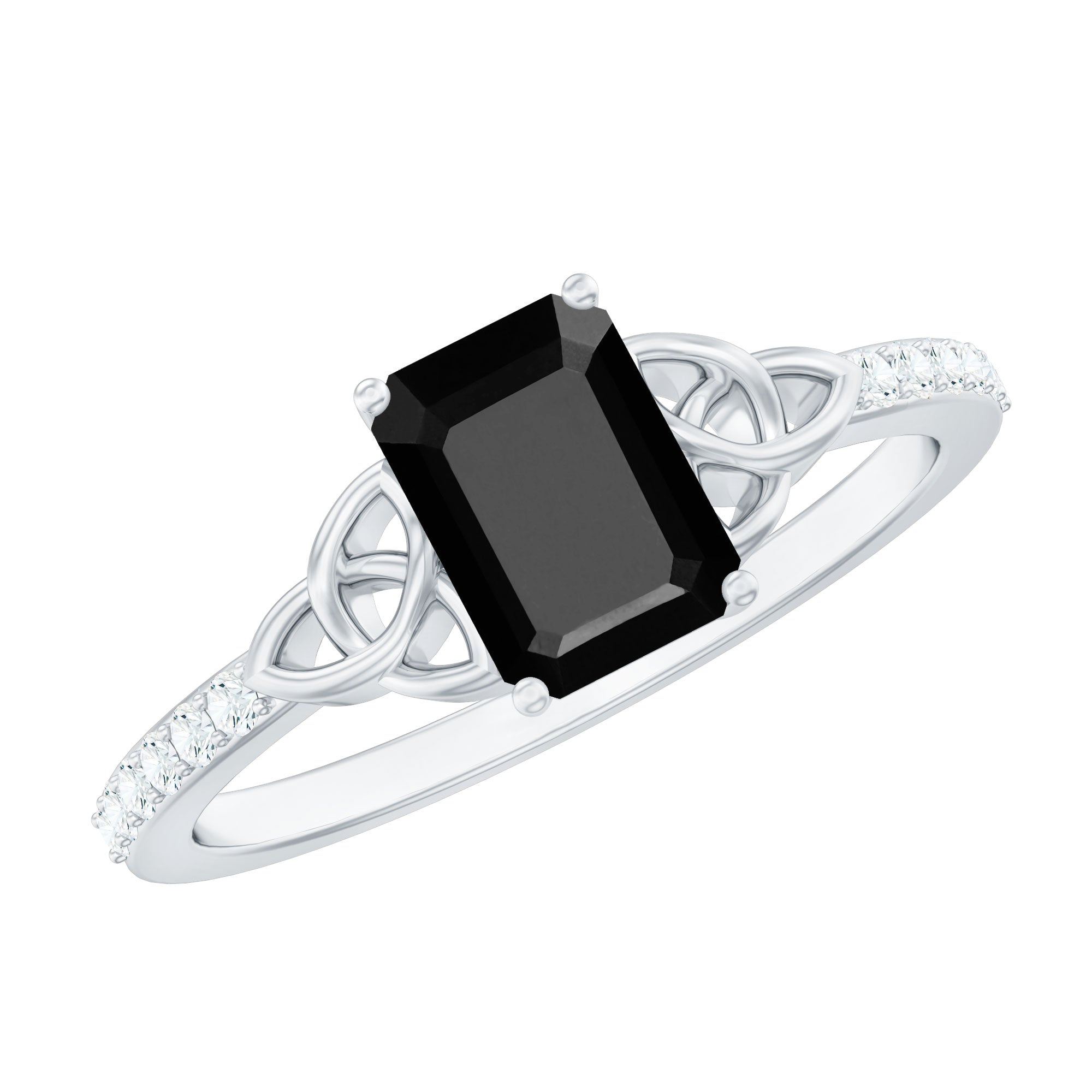 1.8 Carat Emerald Cut Black Onyx Celtic Engagement Ring with Diamond