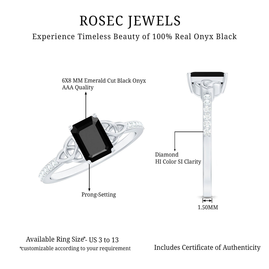 1.8 Carat Emerald Cut Black Onyx Celtic Engagement Ring with Diamond