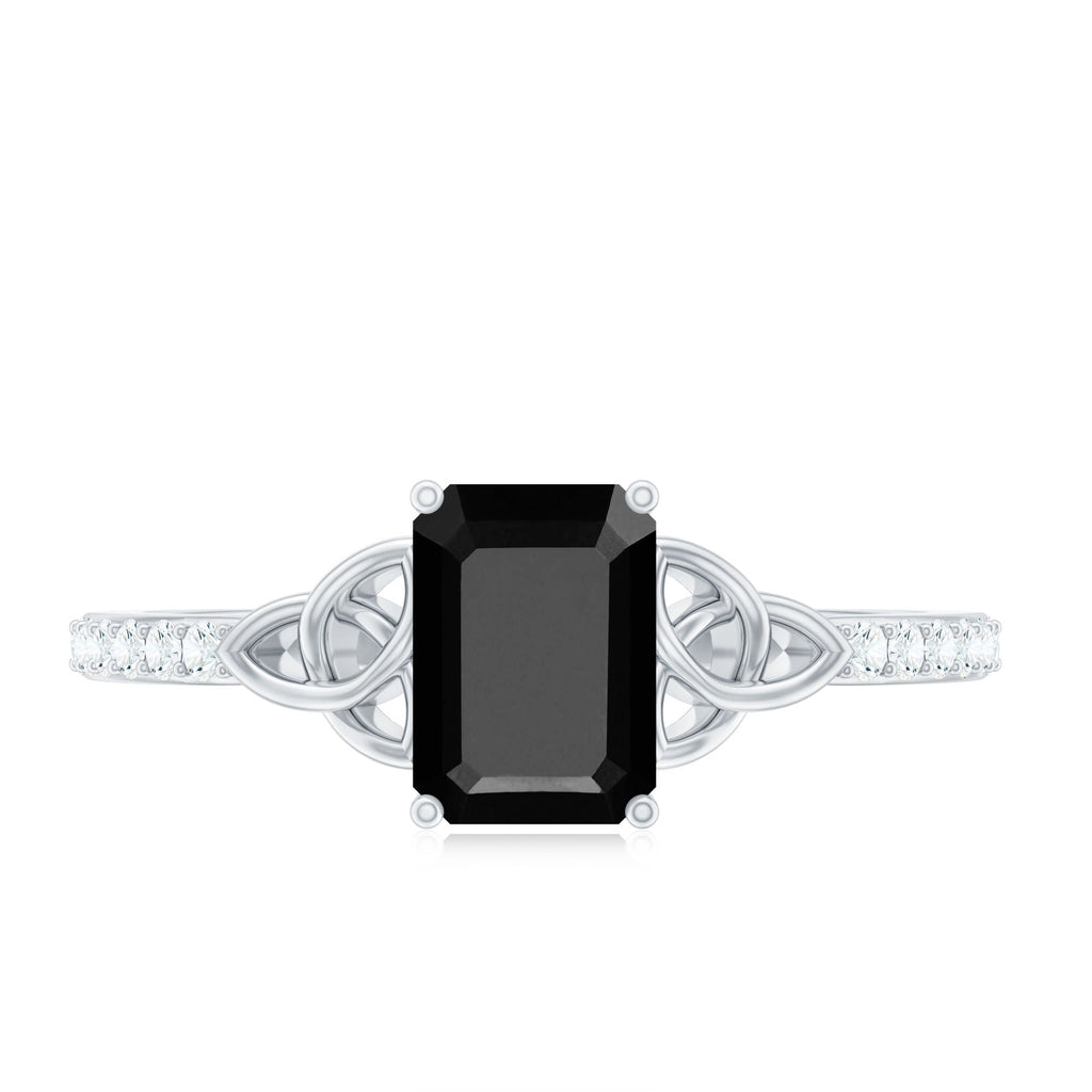 1.8 Carat Emerald Cut Black Onyx Celtic Engagement Ring with Diamond