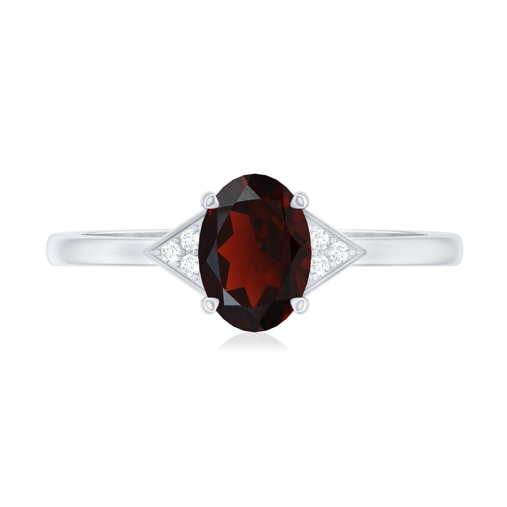 Natural Garnet Oval Shaped Engagement Ring with Diamond Trio
