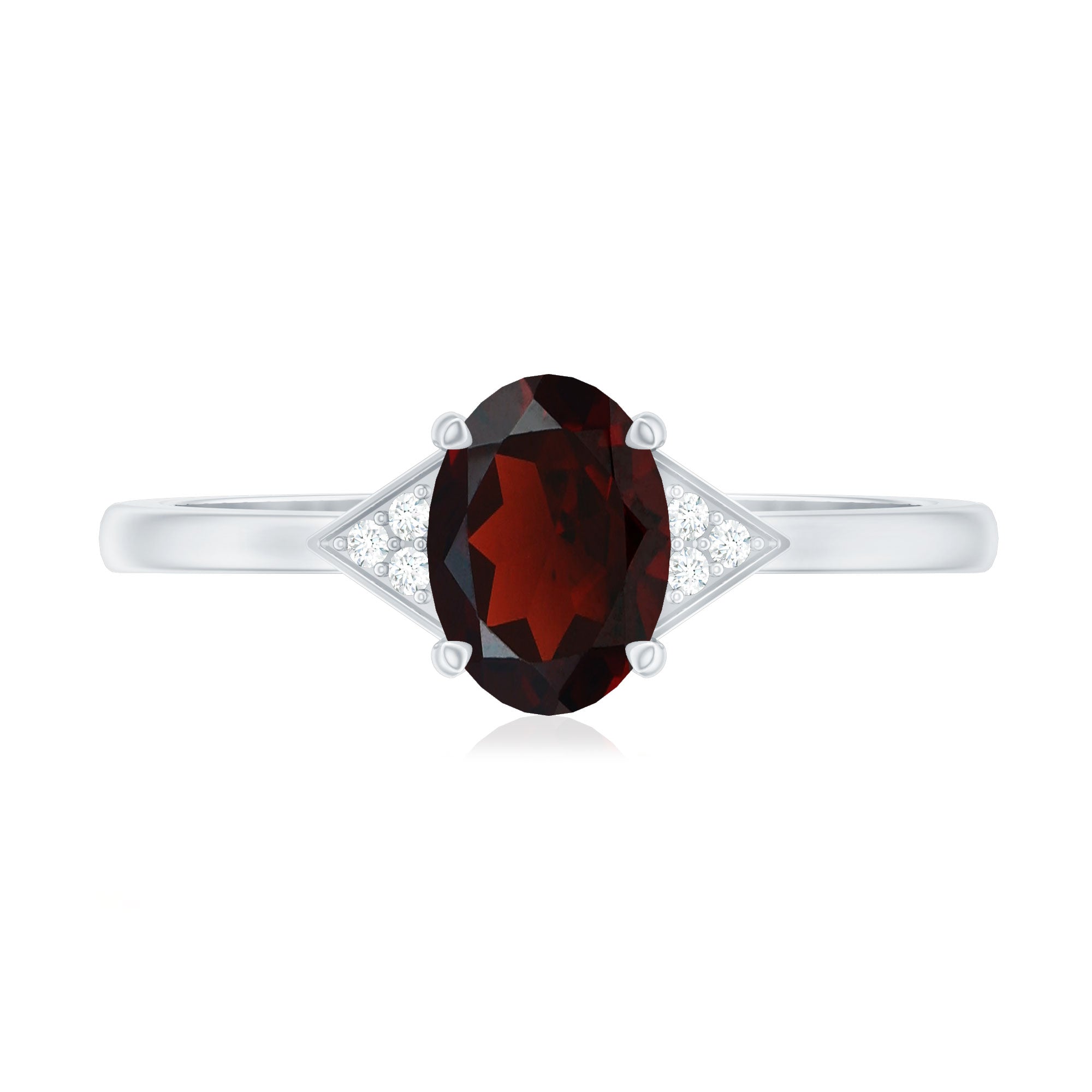 Natural Garnet Oval Shaped Engagement Ring with Diamond Trio