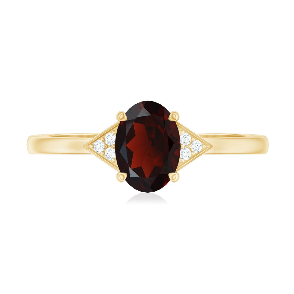 Natural Garnet Oval Shaped Engagement Ring with Diamond Trio