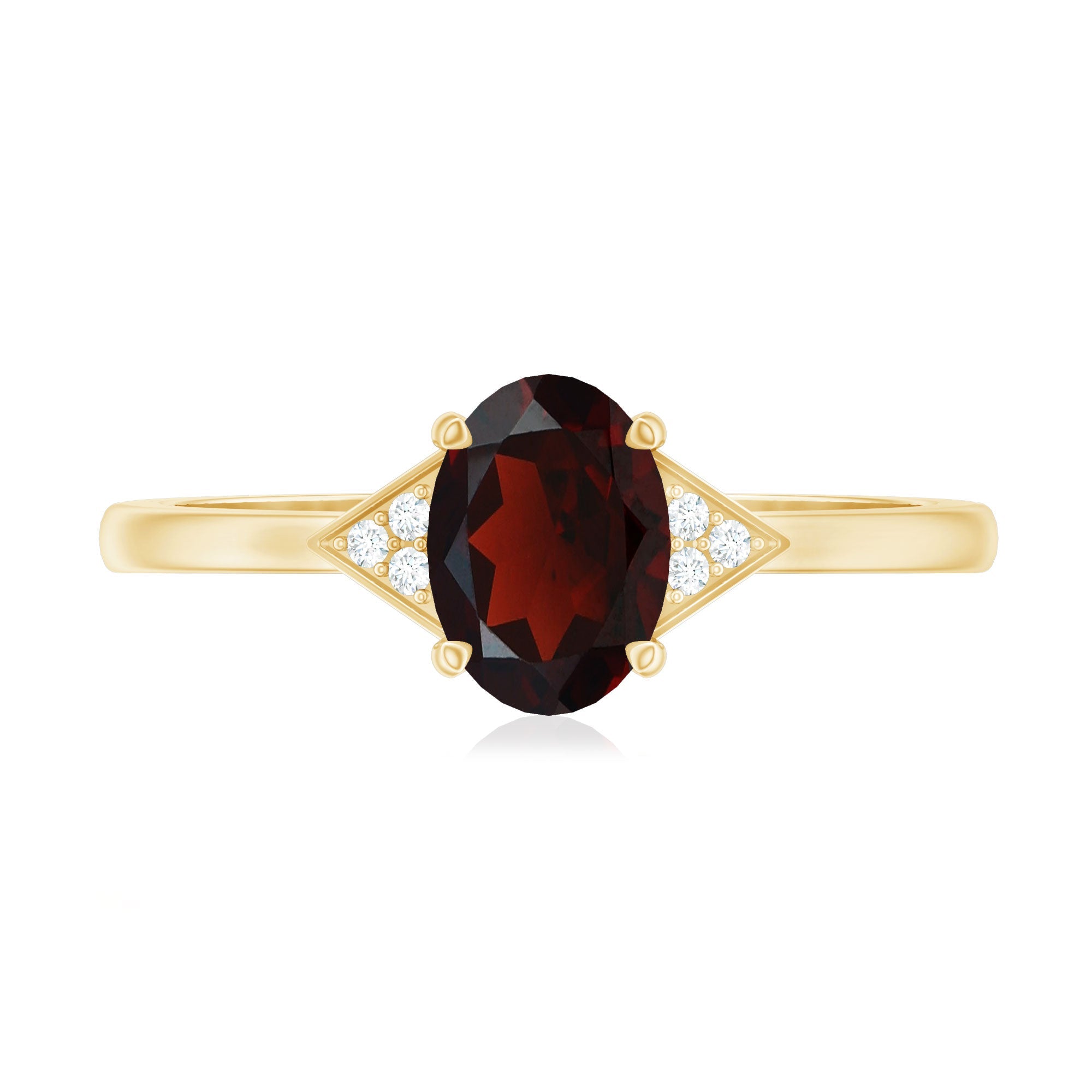 Natural Garnet Oval Shaped Engagement Ring with Diamond Trio